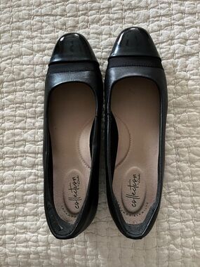 Clarks Black Patent Cap-Toe Ballet Flats